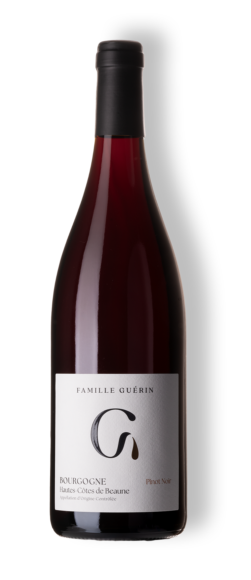 Packshot de la bouteille de vin rouge Bourgogne Hautes-Côtes de Beaune du domaine Famille Guérin