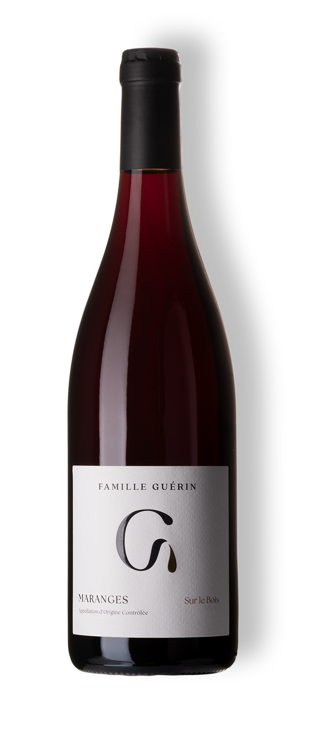 Packshot de la bouteille de vin rouge Maranges Sur le Bois du domaine Famille Guérin