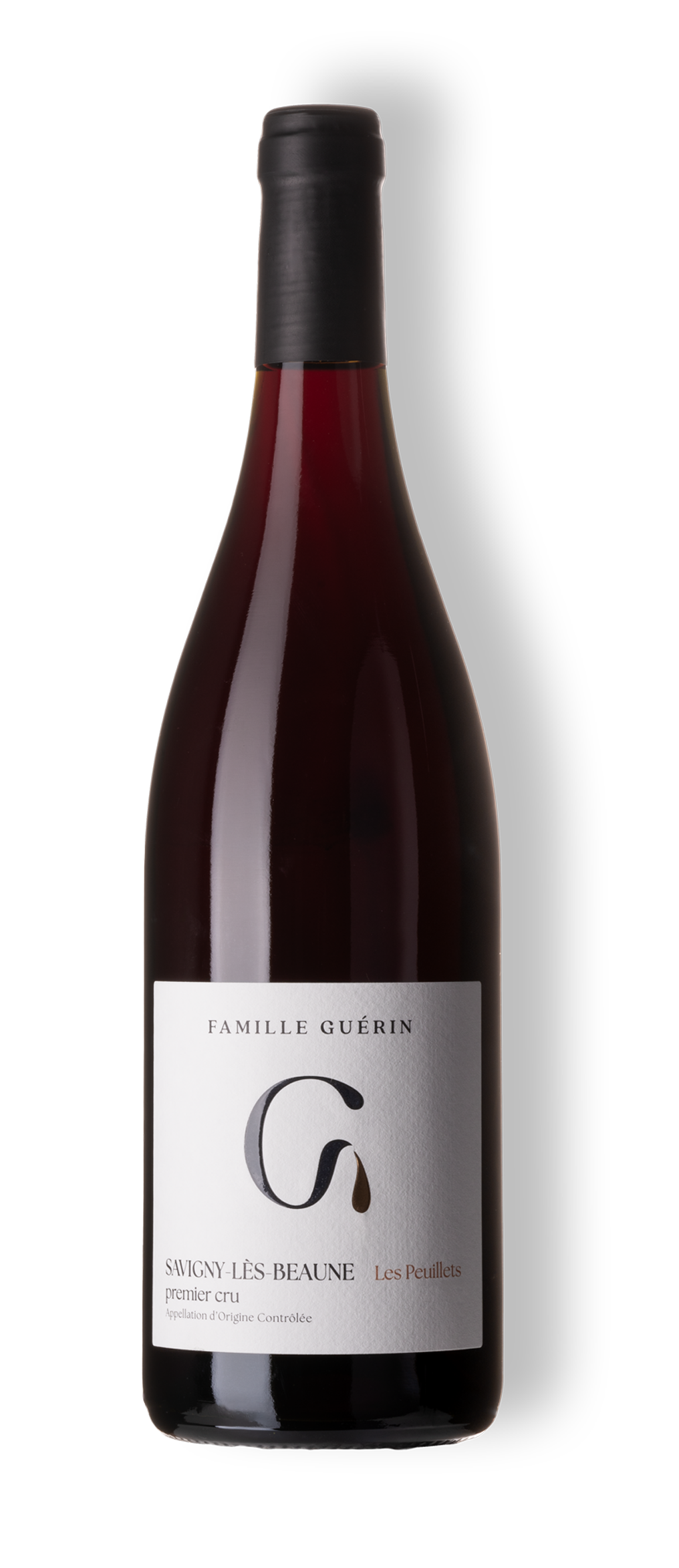 Packshot de la bouteille de vin rouge Savigny-lès-Beaune Les Peuillets du domaine Famille Guérin